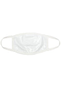 BGlittz Blanco Vinyl Dust Mask in white with solid white patent leather base on breathable nylon rave festival face mask — front view