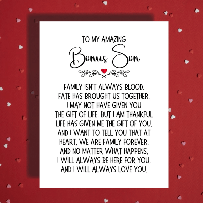 Bonus Son Card From Step Parent Heartfelt Stepson Gift Family Love Card
