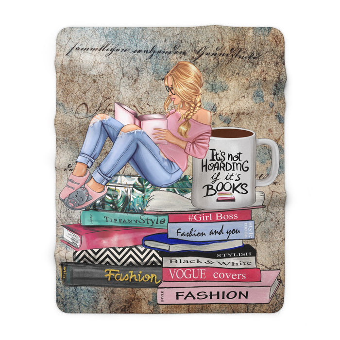 Book Lover Sherpa Blanket — "It's Not Hoarding If It's Books" Cozy Reading Throw