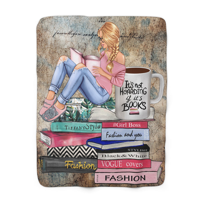 Book Lover Sherpa Blanket — "It's Not Hoarding If It's Books" Cozy Reading Throw