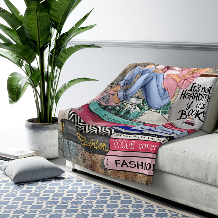 Book Lover Sherpa Blanket — "It's Not Hoarding If It's Books" Cozy Reading Throw