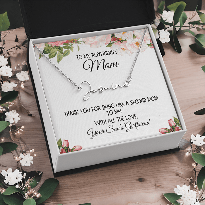 Boyfriend's Mom Gift, Signature Name Necklace, "Second Mom"