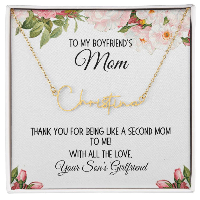 Boyfriend's Mom Gift, Signature Name Necklace, "Second Mom"