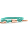Rastaclat Brandy Women's Single Lace Bracelet in turquoise rose gold with single shoelace cord and rose gold hardware on festival bracelet — front view
