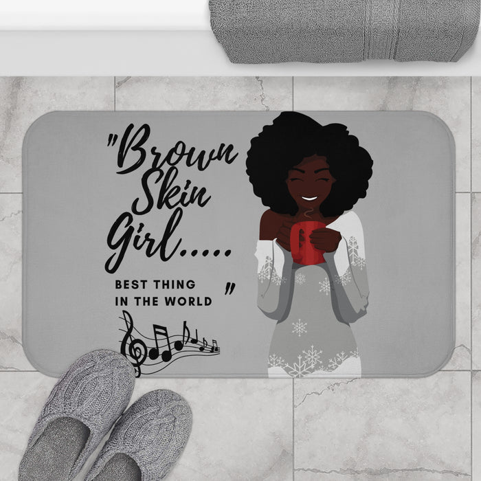 Brown Skin Girl Bath Mat — Inspirational African American Bathroom Rug