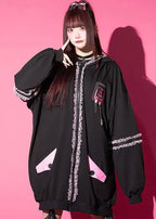 ACDC Rag Bunny Dolls Punky Bunny Black Pink Oversized Zip Hoodie — model view