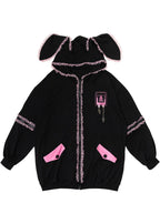 ACDC Rag Bunny Dolls Punky Bunny Black Pink Oversized Zip Hoodie — front view