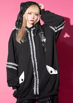 ACDC Rag Bunny Dolls Punky Bunny Black White Oversized Zip Hoodie — model view