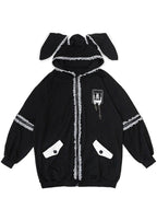 ACDC Rag Bunny Dolls Punky Bunny Black White Oversized Zip Hoodie — front view