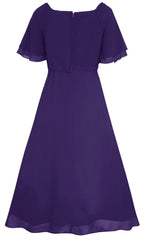 Meredith Comfortable Flattering Floaty Chiffon Dress in Purple