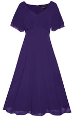 Meredith Comfortable Flattering Floaty Chiffon Dress in Purple