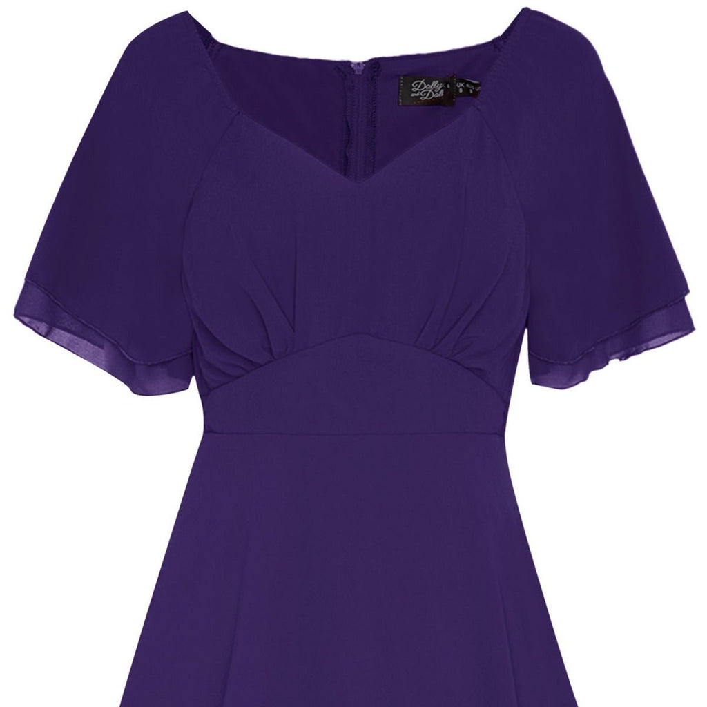 Meredith Comfortable Flattering Floaty Chiffon Dress in Purple