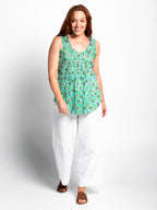 Chilli Top in Purple on Green Floral