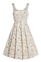 Amanda Ivory Cream Flared Dress in Cat Floral Print