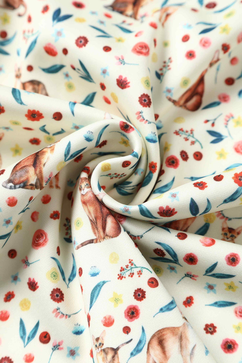 Amanda Ivory Cream Flared Dress in Cat Floral Print