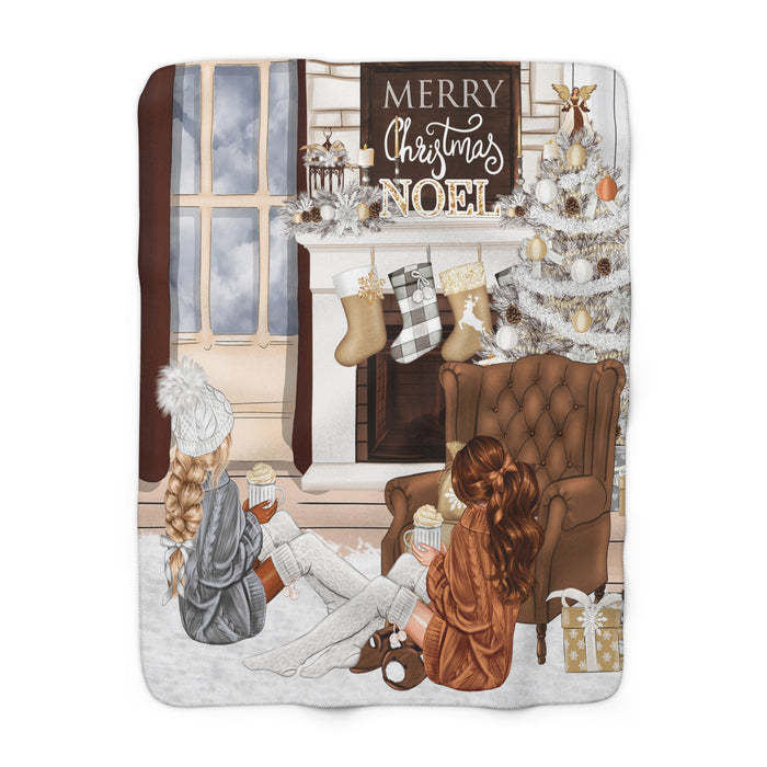 Christmas Cozy Sherpa Blanket – 'Merry Christmas Noel' Fireplace Girls Holiday Throw
