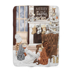 Christmas Cozy Sherpa Blanket – 'Merry Christmas Noel' Fireplace Girls Holiday Throw
