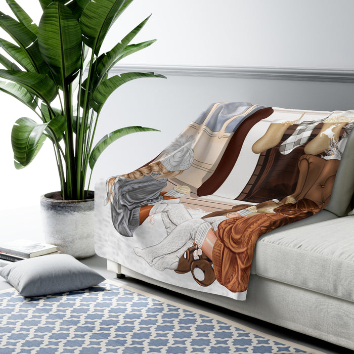 Christmas Cozy Sherpa Blanket – 'Merry Christmas Noel' Fireplace Girls Holiday Throw