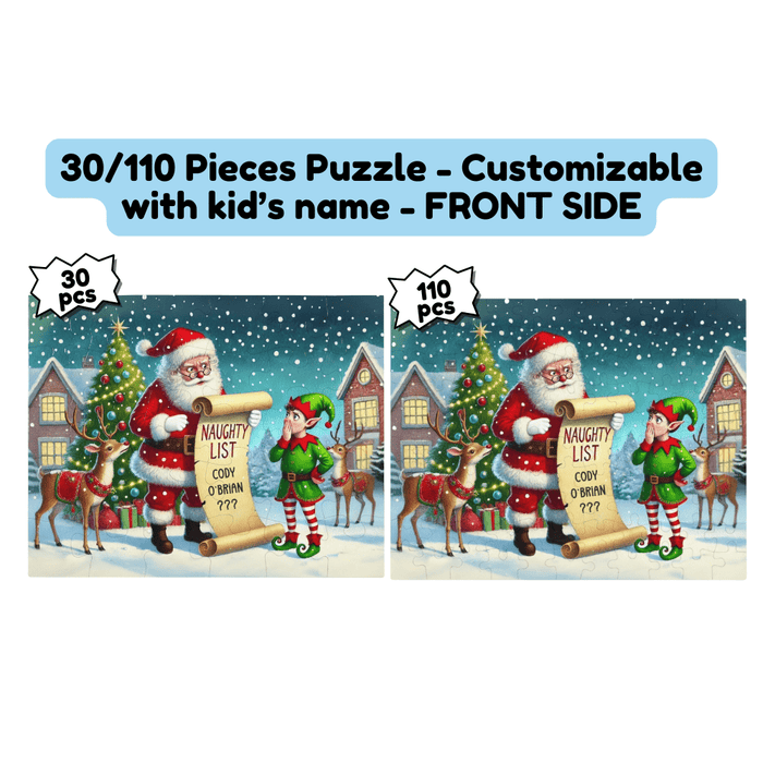 Christmas Gift, Double-sided Puzzle with Laser Engraved Naughty List Warning From Santa Claus