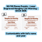 Christmas Gift, Double-sided Puzzle with Laser Engraved Naughty List Warning From Santa Claus