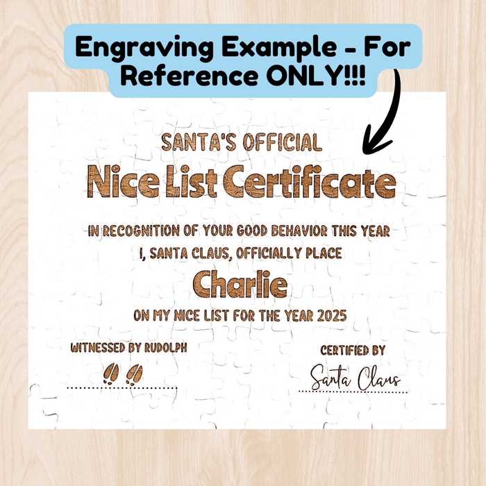 Christmas Gift, Double-sided Puzzle with Laser Engraved Naughty List Warning From Santa Claus