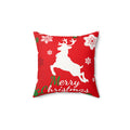 Christmas Reindeer Faux Suede Pillow - "Merry Christmas" Holiday Throw Pillow