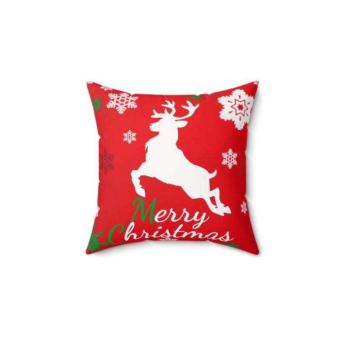 Christmas Reindeer Faux Suede Pillow - "Merry Christmas" Holiday Throw Pillow