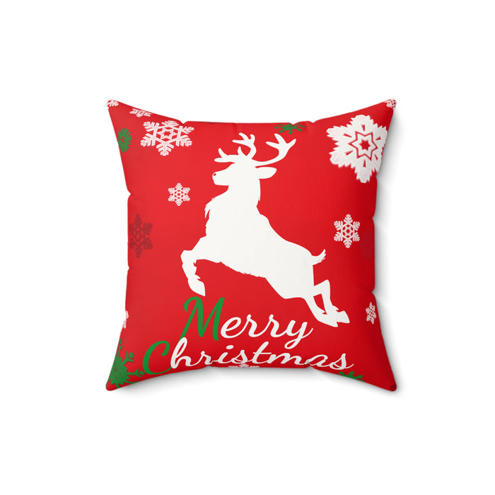 Christmas Reindeer Faux Suede Pillow - "Merry Christmas" Holiday Throw Pillow
