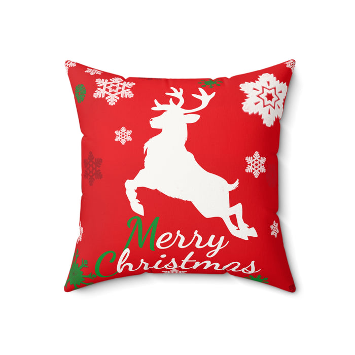 Christmas Reindeer Faux Suede Pillow - "Merry Christmas" Holiday Throw Pillow