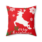 Christmas Reindeer Faux Suede Pillow - "Merry Christmas" Holiday Throw Pillow