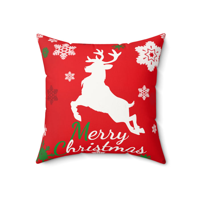 Christmas Reindeer Faux Suede Pillow - "Merry Christmas" Holiday Throw Pillow
