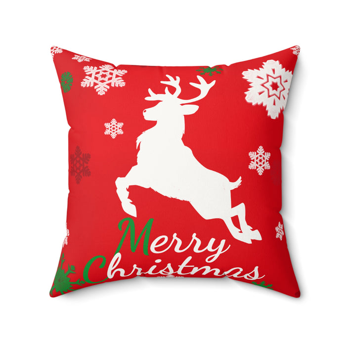 Christmas Reindeer Faux Suede Pillow - "Merry Christmas" Holiday Throw Pillow