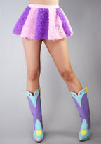 Hot & Delicious Cotton Candy Dream Tulle Skirt in lavender pink with two-tone stripe tulle detail on rave bottoms — model view