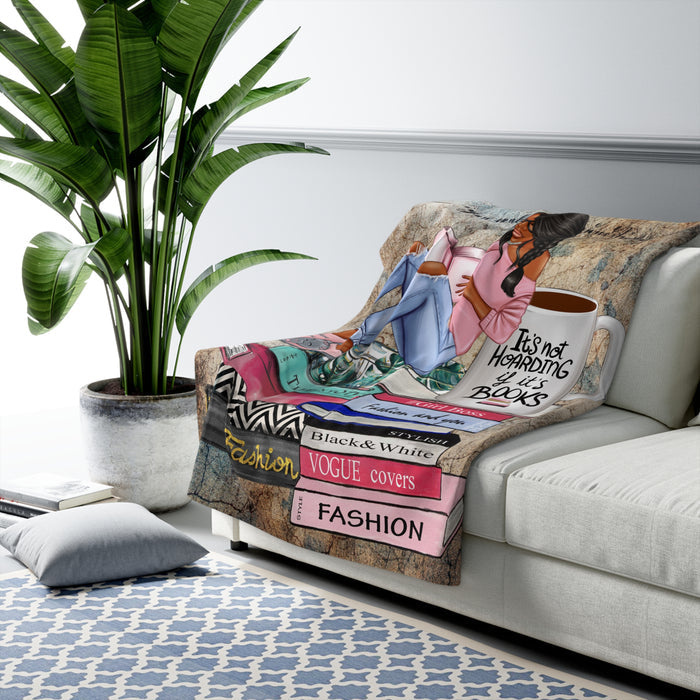 Cozy Reader Sherpa Blanket — "It's Not Hoarding If It's Books" Book Lover Throw