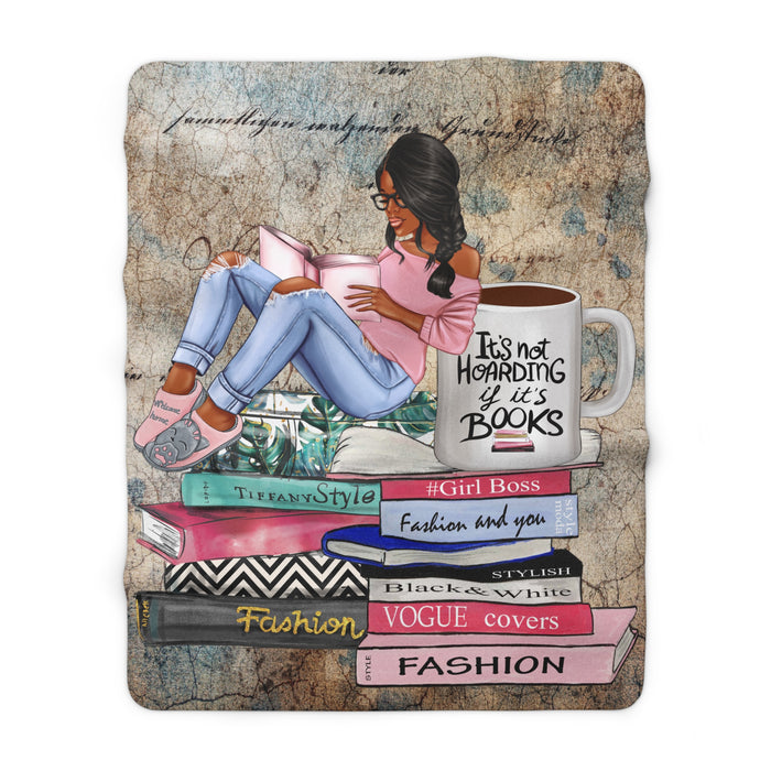 Cozy Reader Sherpa Blanket — "It's Not Hoarding If It's Books" Book Lover Throw