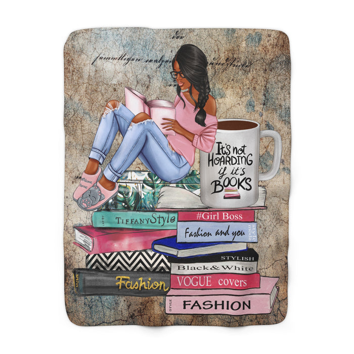 Cozy Reader Sherpa Blanket — "It's Not Hoarding If It's Books" Book Lover Throw