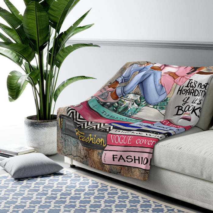 Cozy Reader Sherpa Blanket — "It's Not Hoarding If It's Books" Book Lover Throw