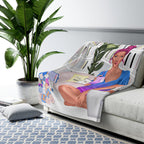 Cozy Reading Nook Sherpa Blanket — Girl with Books & Laptop Fleece Throw