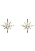 Ettika Crystal Interstellar Stud Earrings in gold with cubic zirconia star-shaped design on festival earrings — front view