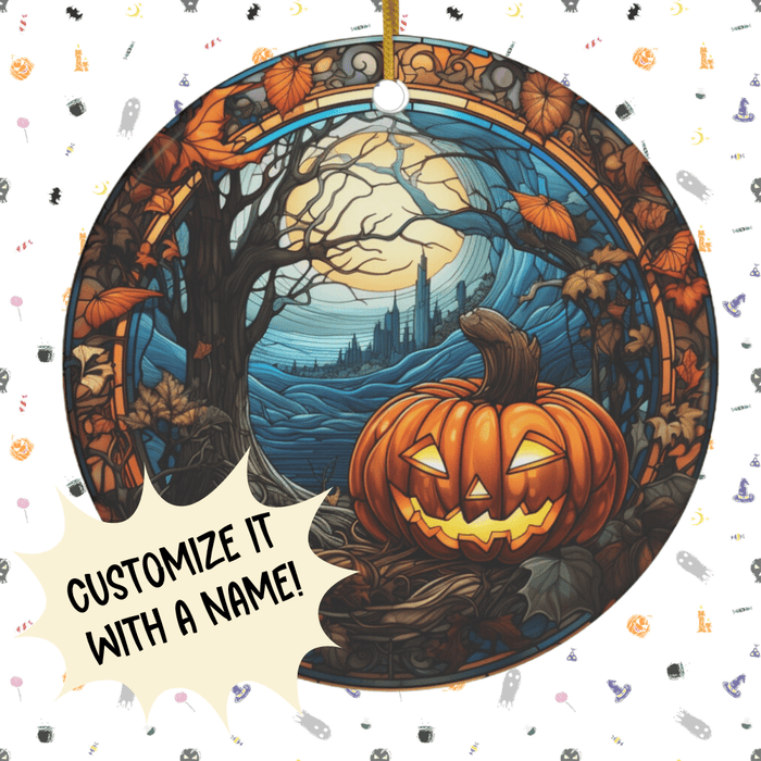 Customizable Halloween Ceramic Ornament: Pumpkin And Moon
