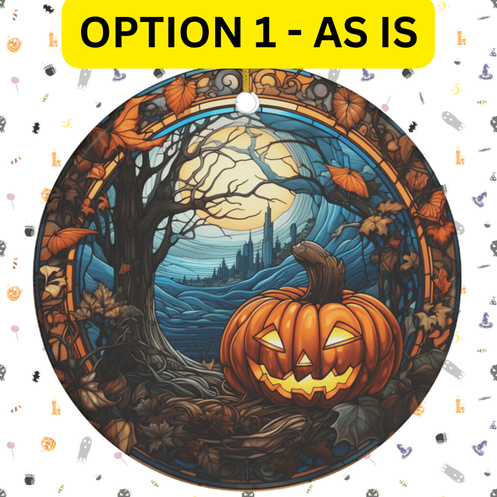 Customizable Halloween Ceramic Ornament: Pumpkin And Moon