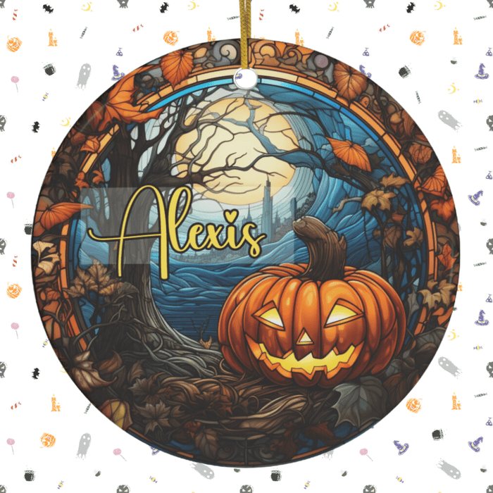 Customizable Halloween Ceramic Ornament: Pumpkin And Moon
