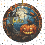 Customizable Halloween Ceramic Ornament: Pumpkin And Moon