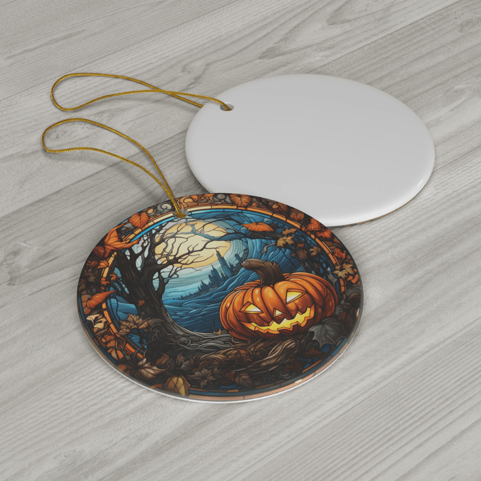 Customizable Halloween Ceramic Ornament: Pumpkin And Moon