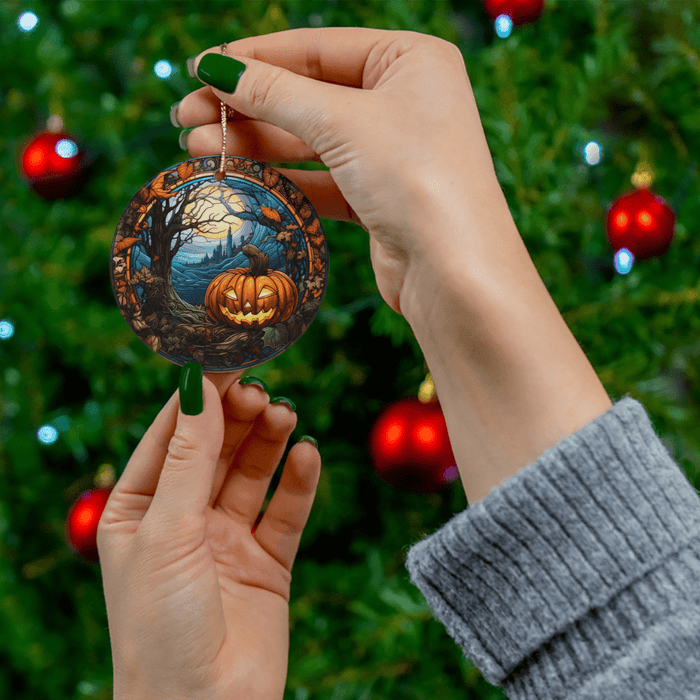Customizable Halloween Ceramic Ornament: Pumpkin And Moon