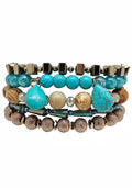 Erimish Desert Darling Bracelet Stack in turquoise brown with natural stone elements and stone charm detail on festival bracelet stack — front view
