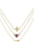 Charged Dream Amethyst Delicate Chain Necklace Set in gold with raw purple amethyst stone on three 18k gold plated chain crystal festival necklace set — front view