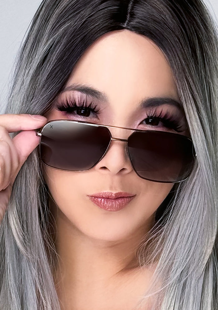 Dime Optics Encino Polarized Sunglasses in black twilight — model view