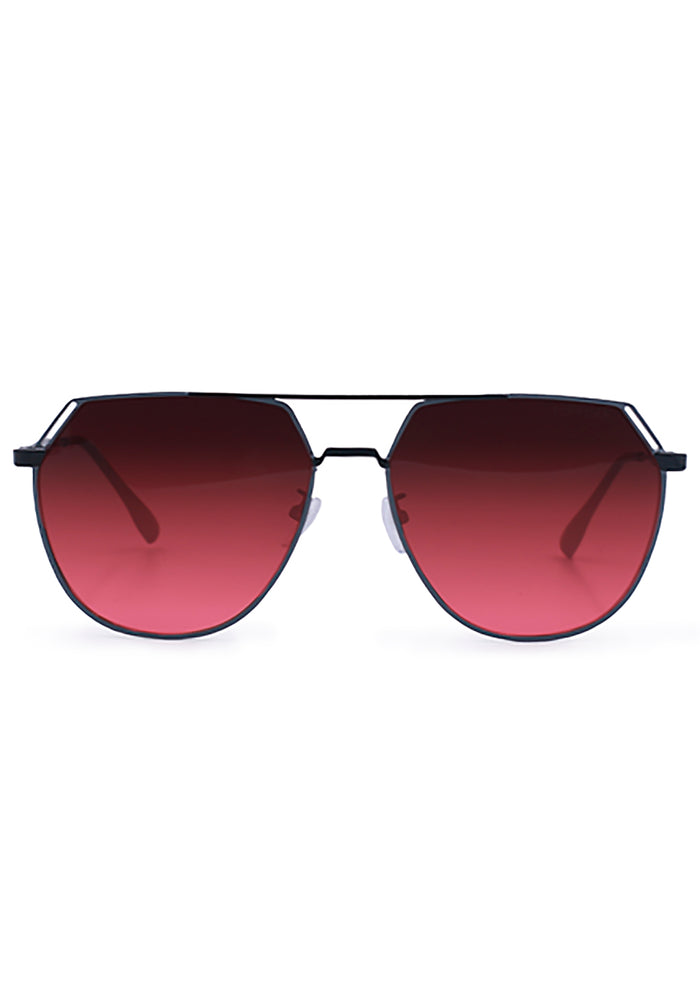 TopFoxx Farrah Sunglasses in ruby with black frame and faded ruby lenses on festival sunglasses — front view