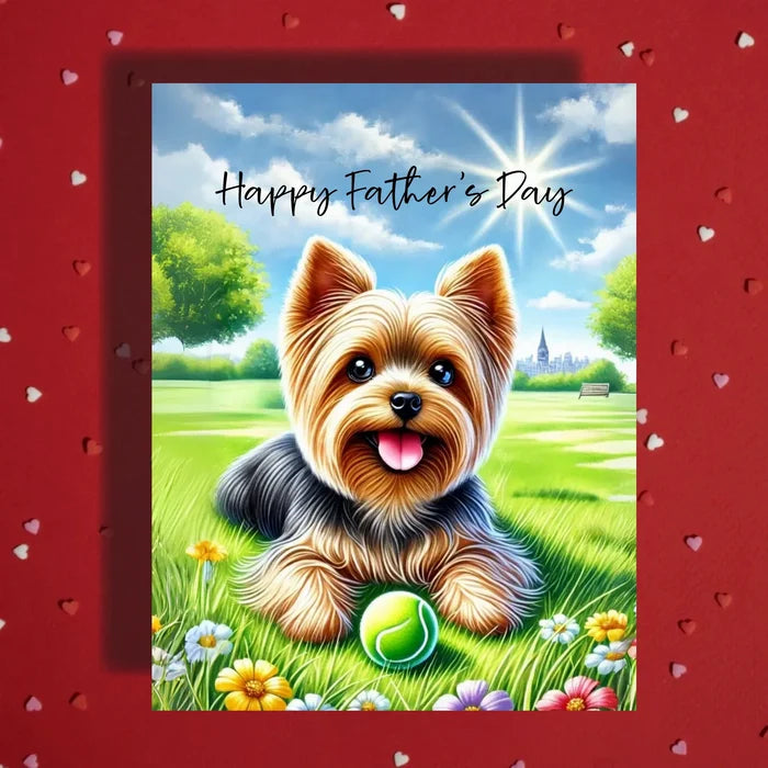 Father's Day Customizable Greeting Card, Yorkie, Yorkshire Terrier Dog: Happy Father's Day